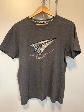 Carven Men’s Paper Plane Appliqué T-Shirt Grey 100% Cotton Size M